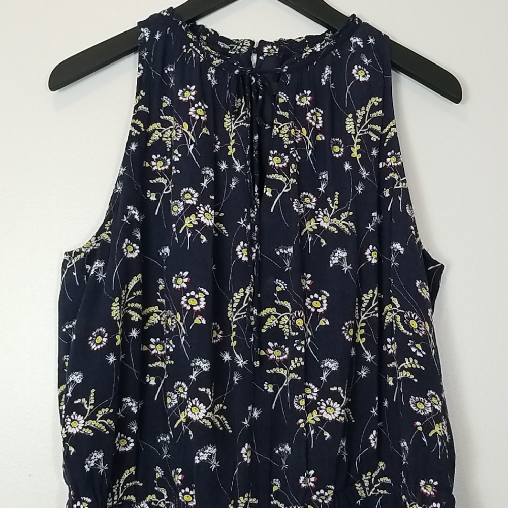 LOFT Floral Print Sleeveless Tie Front Blue Romper - Picture 5 of 14
